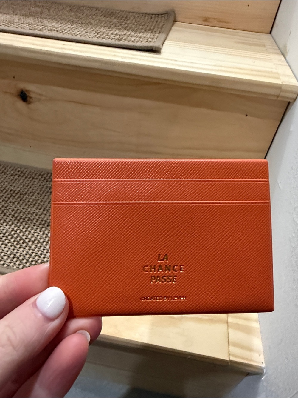 La Chance Orange Textured Leather Card Sleeve
